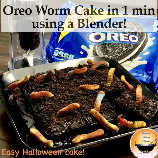 Easy Halloween Dirt cake with Oreo cookies and Gummy worms