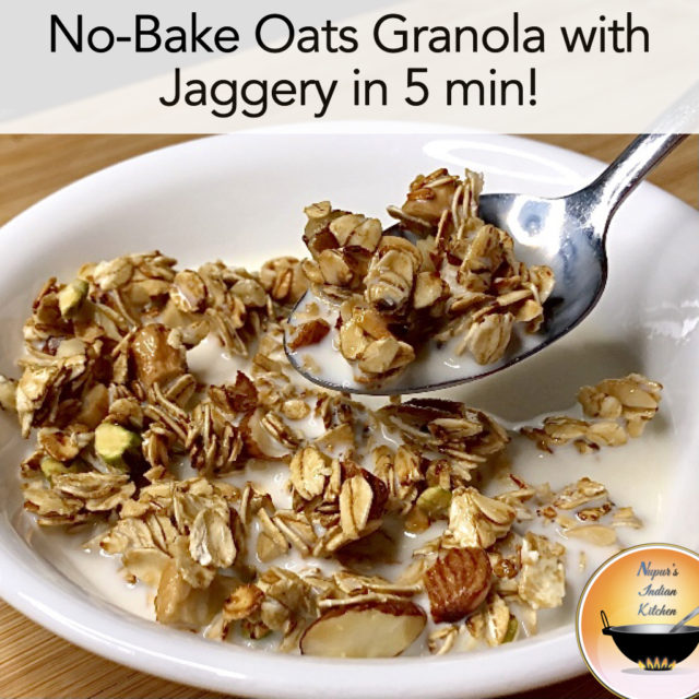 How to make healthy breakfast granola with oats, nuts and jaggery